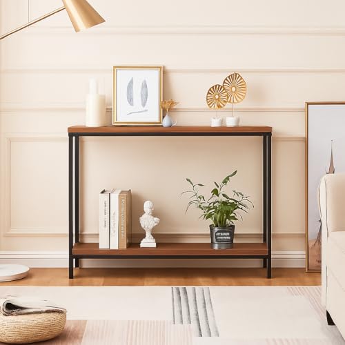 Image of Metal Frame 2-Tier Premium Entryway Table for Living Room, Hallway & Bedroom | Modern Narrow Sofa Console Table for Home & Office Decor | Sturdy & Stylish Accent Table (Classy Black)