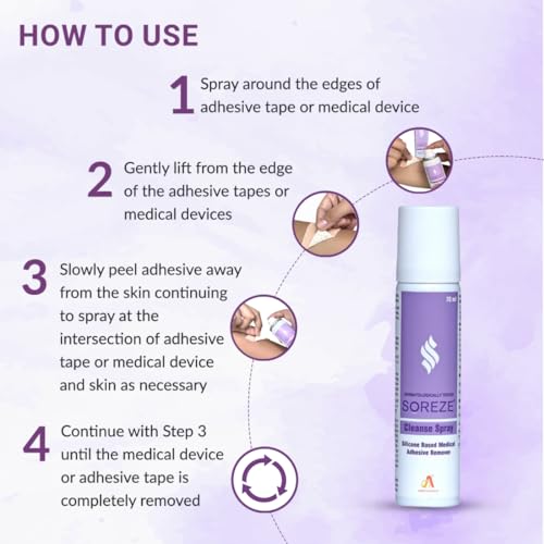 Image of Soreze Cleanse Medical Adhesive Remover Spray | Alcohol Free & Safe on Skin | No Sting and Painless | Quick Dry & Non Sticky Formula | Pack of 3 | 210ml