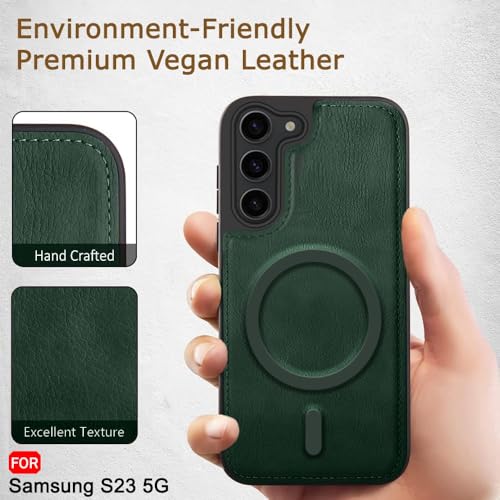 Image of TheGiftKart Genuine Leather Finish Back Cover Case for Samsung Galaxy S23 5G | Shockproof Design | Raised Edges for Camera & Screen Protection | Stunning Minimalist Design (MagSafe Compatible, Green)