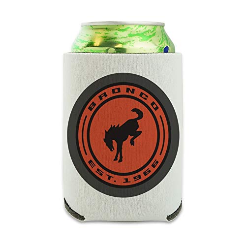 Bronco Round Badge Distressed Can Cooler - Drink Sleeve Hugger Collapsible Insulator - Beverage Insulated Holder