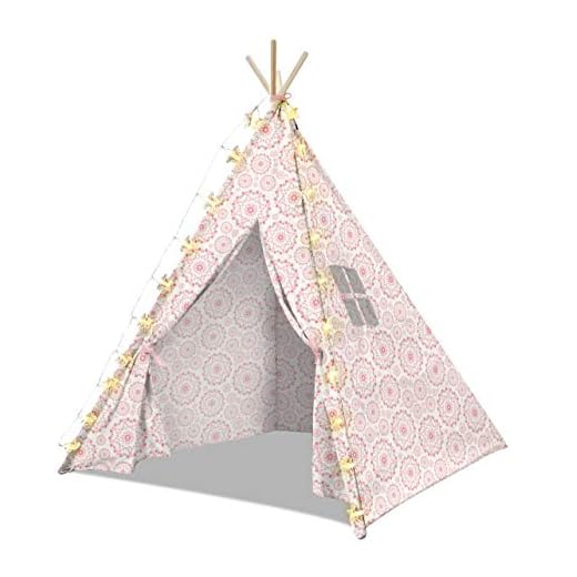 Tente de jeu tipi de luxe pour enfants de 1,7 m – Comprend 20 étoiles – Tipi en coton naturel mélangé – Décoration de chambre d'enfant