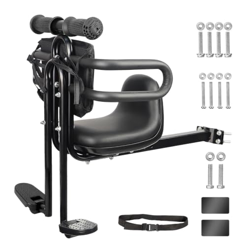 ZUKKA Asiento infantil de bicicleta para niños, asiento delantero soporta hasta 25 kg/55 libras, para niños, asiento delantero para bicicletas, sillín infantil con pedales, soporte para bicicleta de