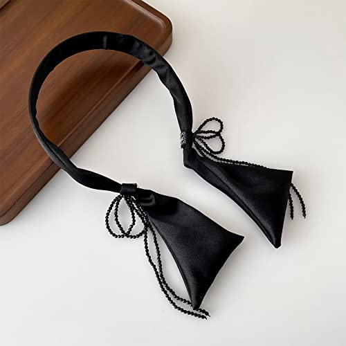 Frdtluthw Bow Tassel Headband, Solid Wide Plain Turban Anti-Slip Satin Hair Bands, Fashion Elastic Hair Accessories For Women Girls(Black) #TOP2