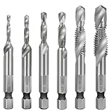 Migiwata HSS Metric Hex Shank High Speed Steel Spiral Flute 2-in1 Combination Drill and Tap Bit Set M3-M10 with 1/4” Hex Shank Set of 6pcs