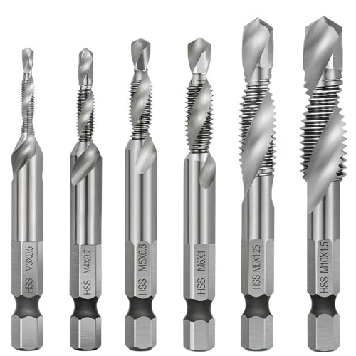 Hymnorq 6-Piece Combination Tap and Drill Bit Set – High-Speed Steel, Dual Twist Flute, Integrated 1/4