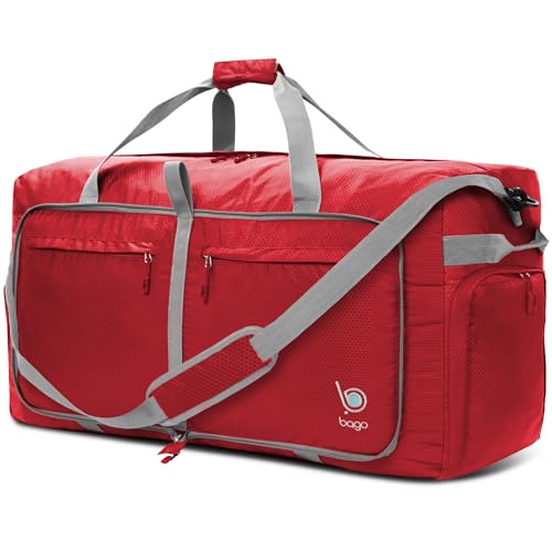 Bago 80L Travel Duffle Bag - Foldable Weekender Bag For Women & Men - Lightweight tier-resistant waterproof Shoe Pocket (Red)