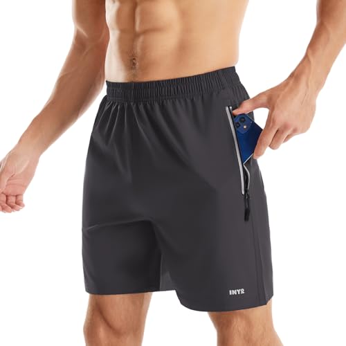 INYO Mens Athletic Short Quick Dry Lightweight Running Shorts Zipper Pockets Breathable Tennis Shorts