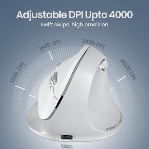 Portronics Toad Ergo 4 Vertical Wireless Mouse, White - Image 4