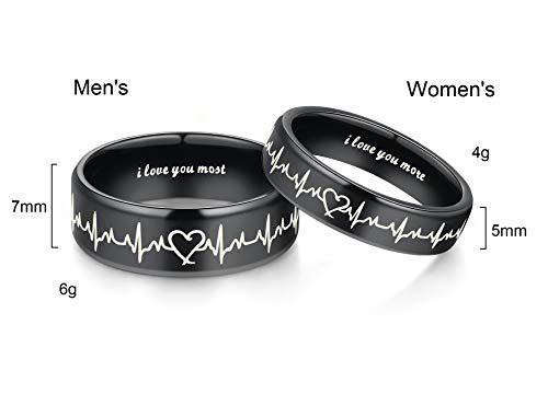 Heartbeat Rings for Couples I Love You More I Love You Most Matching Promise Rings Wedding Bands Sets for Him and Her with Box Titanium Stainless Steel Comfort Fit4