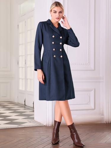 Women's Tweed Blazer Dress Collared Double Breasted A-Line Formal Work Dresses2