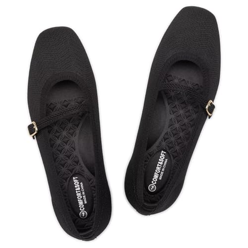 Frank Mully Mary Jane Women Flat Shoes Slip on Square-Toe Washable Shoes Comfortable for Dressy and Work with Ankle Strap