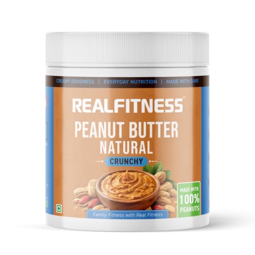 REALFITNESS All Natural Peanut Butter Crunchy | Smooth, Unsweetened | 30g Protein | Cholesterol Free, Peanut Butter, Nut Butter, High in Protein Spread, 100% Pure Roasted Peanuts Butter - 500 GR - Image 2