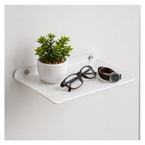 Image of OrganizeMee Metal Small Wall Mounted Shelves,Bluetooth Speaker,Wi-Fi Camera Stand Corner Floating Shelf for Living Room & Bedroom,Showpiece Organizer,Home Decor Items Plant Pot mounting Racks (White)