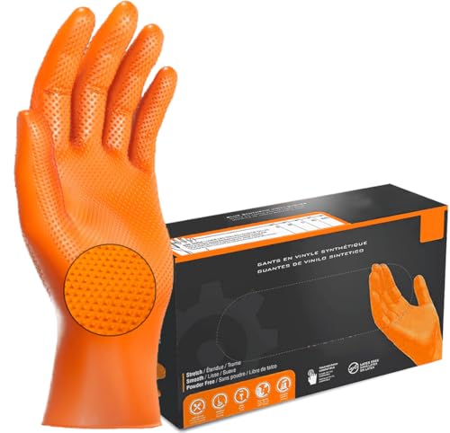 JOMAFA Guantes de Nitrilo DIAMANTADOS GRIP Super resistentes Reutilizables NARANJAS, pack de 50. Tallas a elegir (S, M, L, XL, XXL) (M (8))