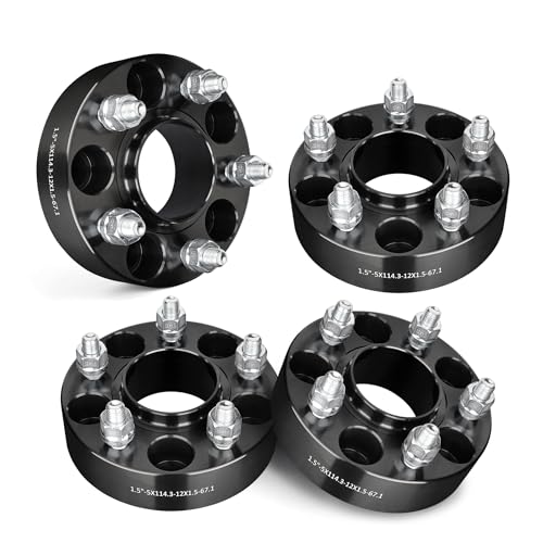 EVIL ENERGY 5x4.5 Wheel Spacers 1.5 inch Compatible with Hyundai Kia Mazda Dodge Ford Jeep Mitsubishi 5x114.3 mm Hubcentric with Lip 5 Lugs 67.1 mm Hub Bore M12x1.5 Studs Wheel Spacer Black
