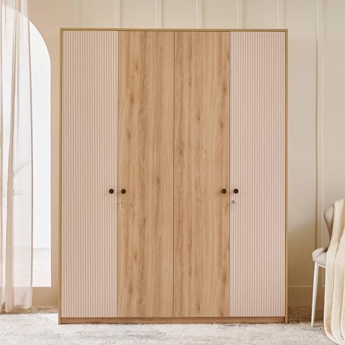 Image of Home Centre | Lexus | Engineered Wood | 4 Door Swing Wardrobes | Brown | 1 Year Warranty