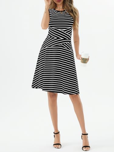Image of PerZeal Women's Summer Casual Dresses 2025 Sleeveless Striped Mini Dress High Waisted A Line Party Dresses