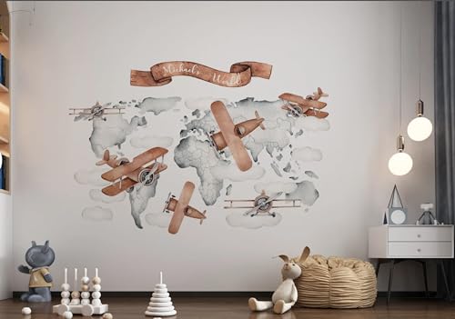 Vinilos Decorativos Mapa Mundial con Aviones para Niños miniatura 3