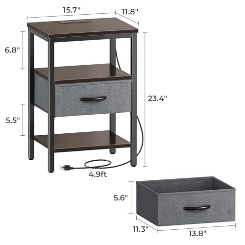 image for SUPERJARE Nightstand with Charging Station, Bed Side Table with Adjust