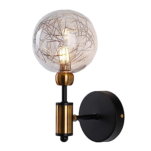 Aplique de pared vintage con globo de vidrio transparente y soporte de metal dorado