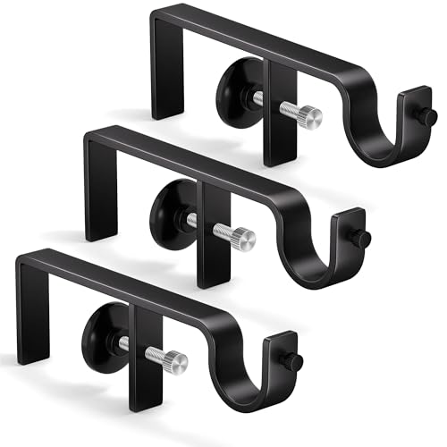 Over-Blinds Curtain Rod Brackets for Outside-Mounted Blinds, No Drill, Adjustable Fit, Set of 3, Black
