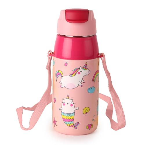 Image of CELLO Kidzbee Era 400 Insulated Kids Water Bottle 400 ml, Pink | 3D Touch & Feel Pink Parade Design One Hand Grip Lightweight Leakproof Easy Sip Flip Cap Insulated Water Bottle for School Kids