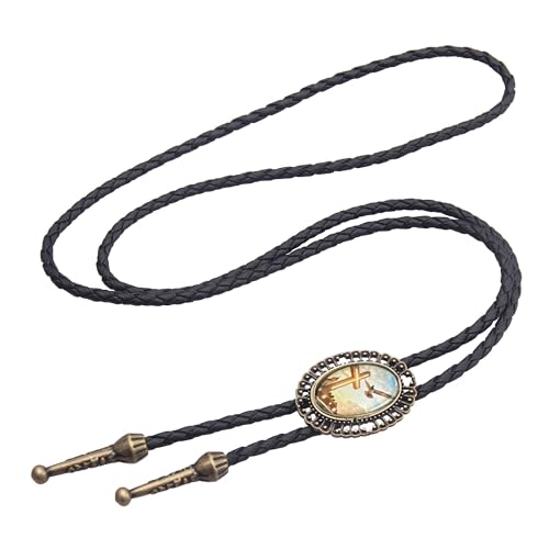 Image of AZORA Western Cowboy Bolo Tie Men Leather Necktie Leather Cord Turquoise Stone Bolo Ties for Men Women
