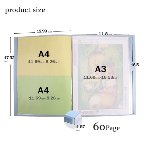 A3 Diamond Painting Storage Book,Portfolio Folder for Artwork,Art Portfolios 60 Pages Pocket with Index Stickers,11.8 x 16.5 inch Protector (Blue) - Thumbnail 2