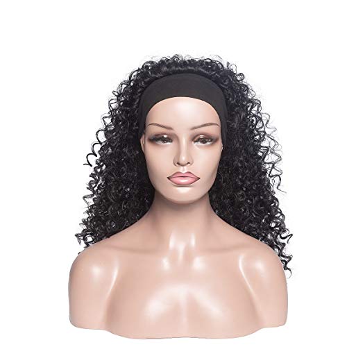 Headband Wig for Black women Kinky Curly Synthetic Headwrap Black Wig with Headband Glueless None Lace Front Wigs Machine Made Headband Wigs 180% Density