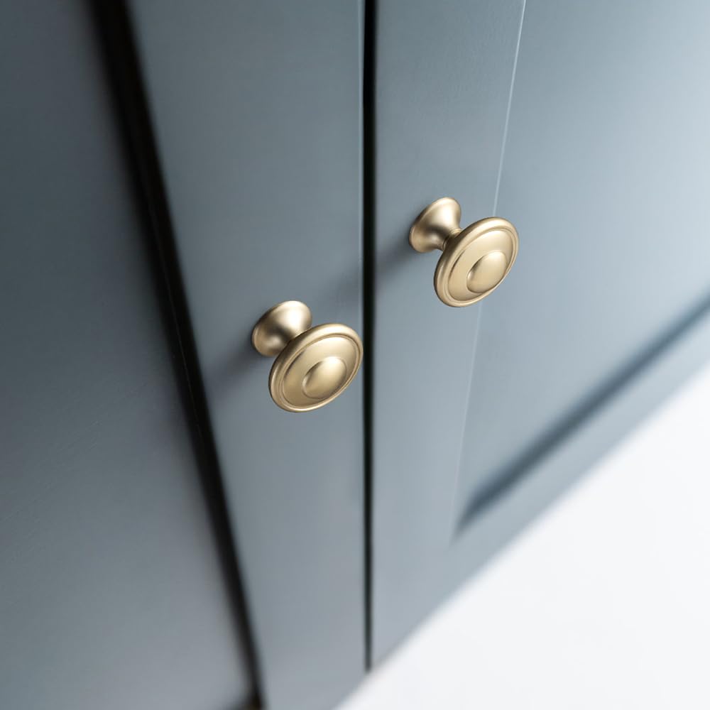 Juego de 12 pomos de bronce champán con diseño de anillo concéntrico en capas, manijas decorativas modernas para cajones de cocina de estilo clásico y contemporáneo