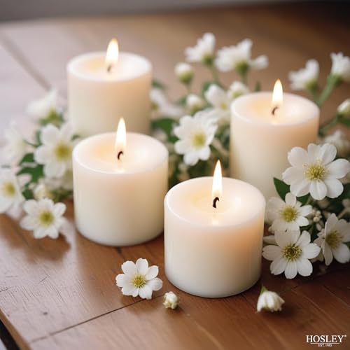 Image of Hosley Set of 144 Unscented White Votive Candles - Bulk Pack, Clean-Burning, Long-Lasting 10-12 Hour Burn Time - Ideal for Weddings, Home Decor, Spa, and Events