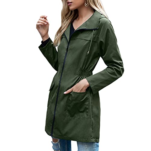 American Trends Rain Jackets For Women Waterproof Lightweight Windbreaker Womens Rain Coats With Hood Active Outdoor Packable Raincoat Army Green Medium #TOP2