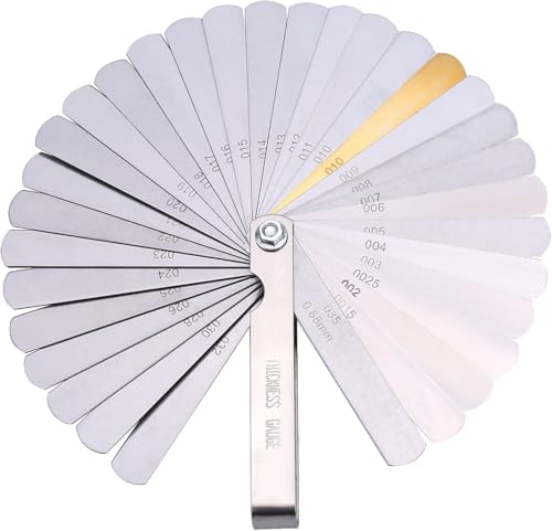 CAMWAY Stainless Steel Feeler Gauge Dual Marked Metric and Imperial Gap Measuring Tool 32 Blades