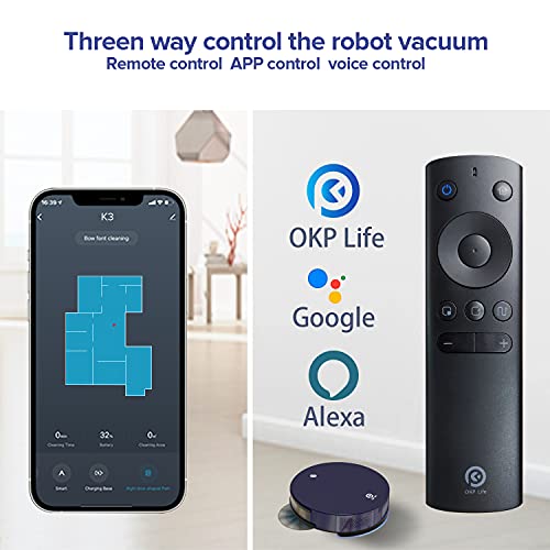 OKP-K3-Robot-Aspirador-2200Pa-Aspirador-Robot-sin-Cable-Carga-Automatica-Aspiradora-Silenciosa-Compatible-con-AppAlexaGoogle-Ideal-para-Pelo-de-Mascotas-Piso-Alfombra