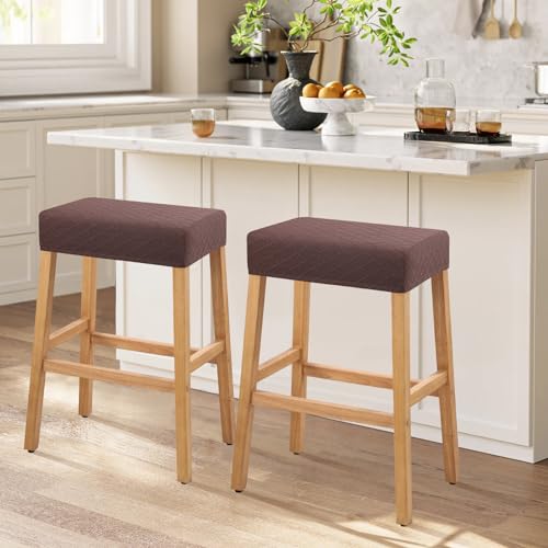 Image of YISUN Stool Covers Rectangle - 2 Pack Stretch Waterproof Saddle Seat Cover Counter Bar Stools Bar Chairs Covers Kitchen Island Chairs Cushion Protector