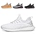 Zapatillas de Deportes Hombre Mujer Zapatos Deportivos Running Zapatillas para Correr Ligero y con Estilo Negro Blanco Gris Dorado G156 White 46 EU