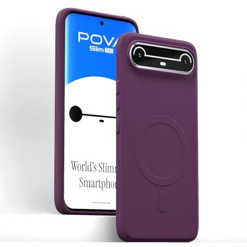 Image of Outlouders Back Cover for Tecno Pova Slim 5G Soft Matte Silicone Cover with Slim Fit | Mag-Safe Logo (Not Mag-Safe Compatible) | Shockproof | Camera Protection Bumper Case (Purple)