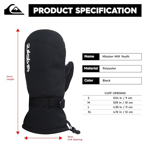 Image of Quiksilver Boy's Mission Mittens - Waterproof & Insulated, Adjustable Cuff, Nose & Goggles Wipe