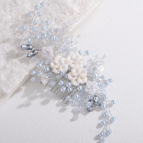 Peine para cabello con perlas y cristales para boda miniatura 1