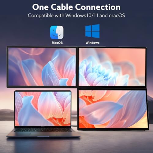 Image of 18.5'' Laptop Screen Extender, One Cable Connection Portable Triple Monitor, FHD 1080P Quad Monitor, Built-in Stand Compatible with Windows Mac Laptop(Driver Need)