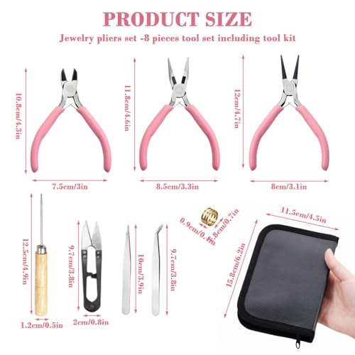 Image of HASTHIP Jewellery Making Tools Kit 8 Pcs Rubber Handle Pliers Set with Bag