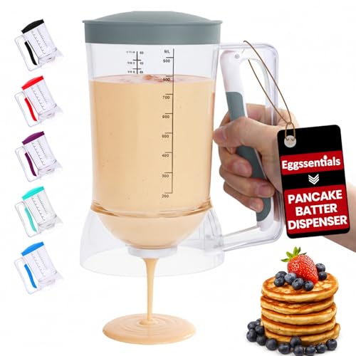 Eggssentials Pancake Dispenser – Easy Control Cake Mix Dispenser for Baking – Drip-Free Muffin & Cupcake Batter Dispenser with Handle – Great for Griddle Pancakes - Grey Color by Eggssentials - Used condition - US$15.62