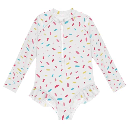 Image of CaTaKu Girls Rash Guard Swimsuit Long Sleeve One Piece Bathing Suit UPF 50+ Toddler Kids Zipper Ruffle Swimwear 3-12Y