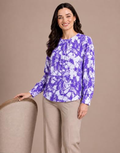 Image of Mirana Women's Full Sleeve Solid Top | Round Neck Pleated Front Regular Fit Office Casual Blouse with Button Cuffs
