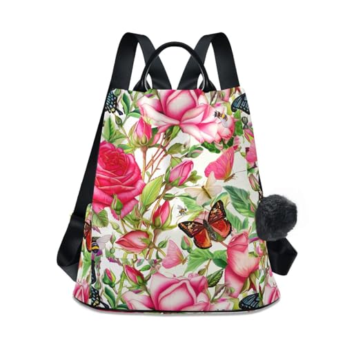 Sac à dos antivol pour femme avec imprimé roses et compartiments sûrs
