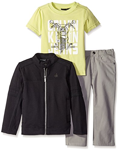 Calvin Klein Little Boys' 3 Piece Pant Set- Jacket with Graphic Tee and Jean