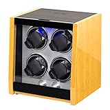 JINS&VICO Watch Winder for Automatic Watches,High-end 4 Winders with Bamboo Pattern High Gloss Finish,Built-in Illumination,Retractable Pillows,4 Mode Settings, AC Adapter Charger JINS&VICO1011