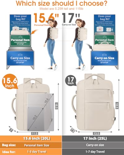 Capolo Travel Backpack for Women Men Waterproof Laptop Backpack Airlines Approved Carry On Backpack Bag Computer Bookbag for Business, Work, Traveling Fits 15.6 Inch Laptop(Beige) - Thumbnail 5