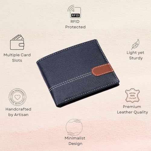 Image of LONDON ALLEY Denver Blue Leather Wallet for Men | RFID Protected | Classic Leather Wallet