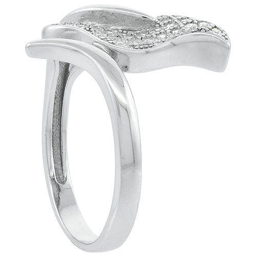 Sterling Silver Micro Pave Cz Leaf Ring Rhodium Finish, 5/8 Inch Long, Size 8 #TOP2